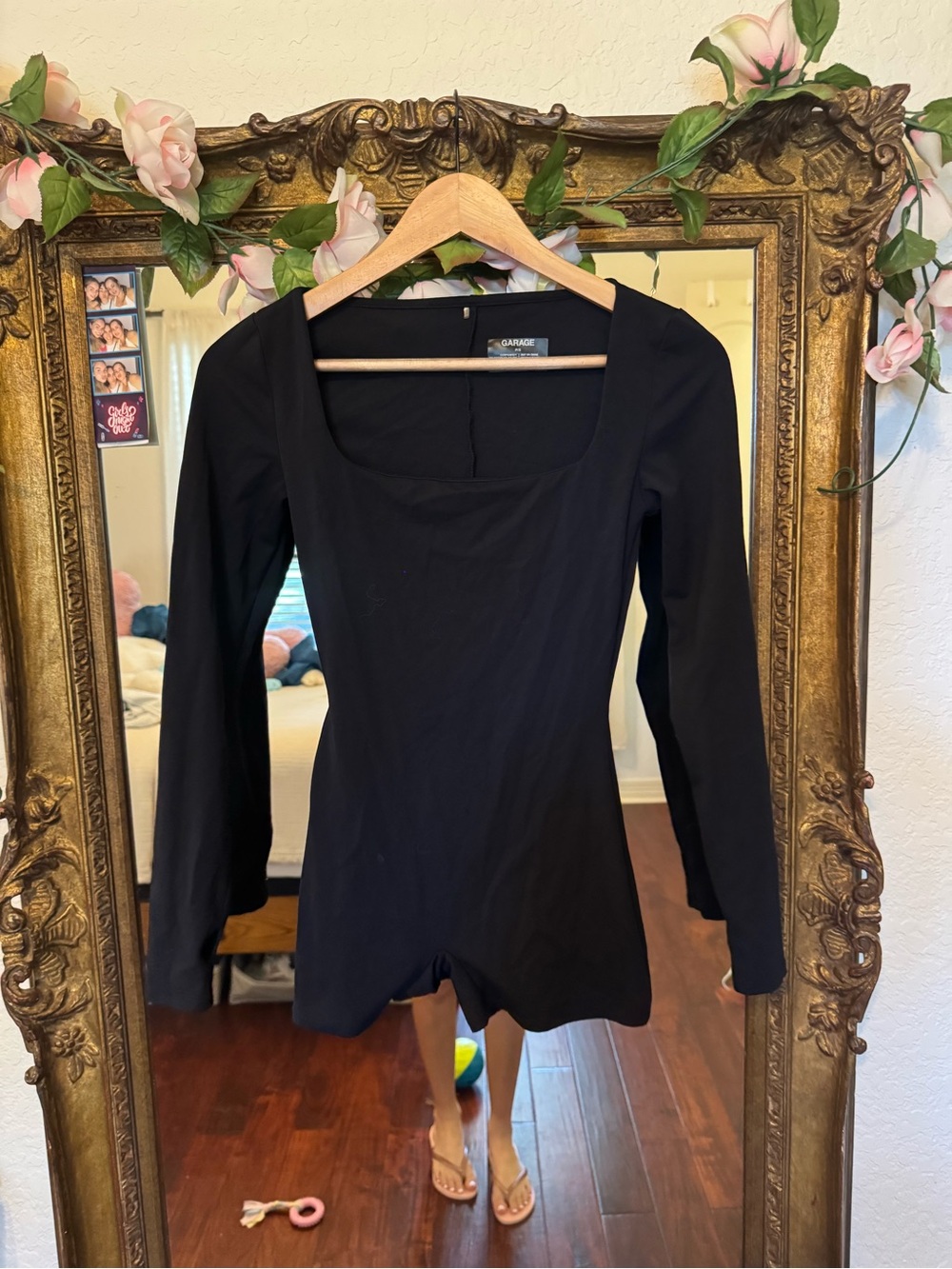 Garage Black Long-Sleeve Square Neck Bodysuit